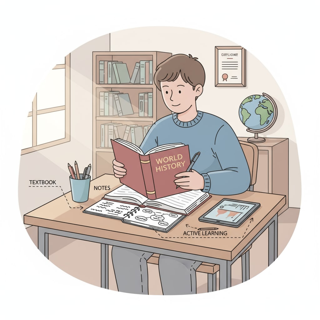 A student sitting at a desk, reading a book and taking notes independently A student engaged in individual learning for better learning outcomes