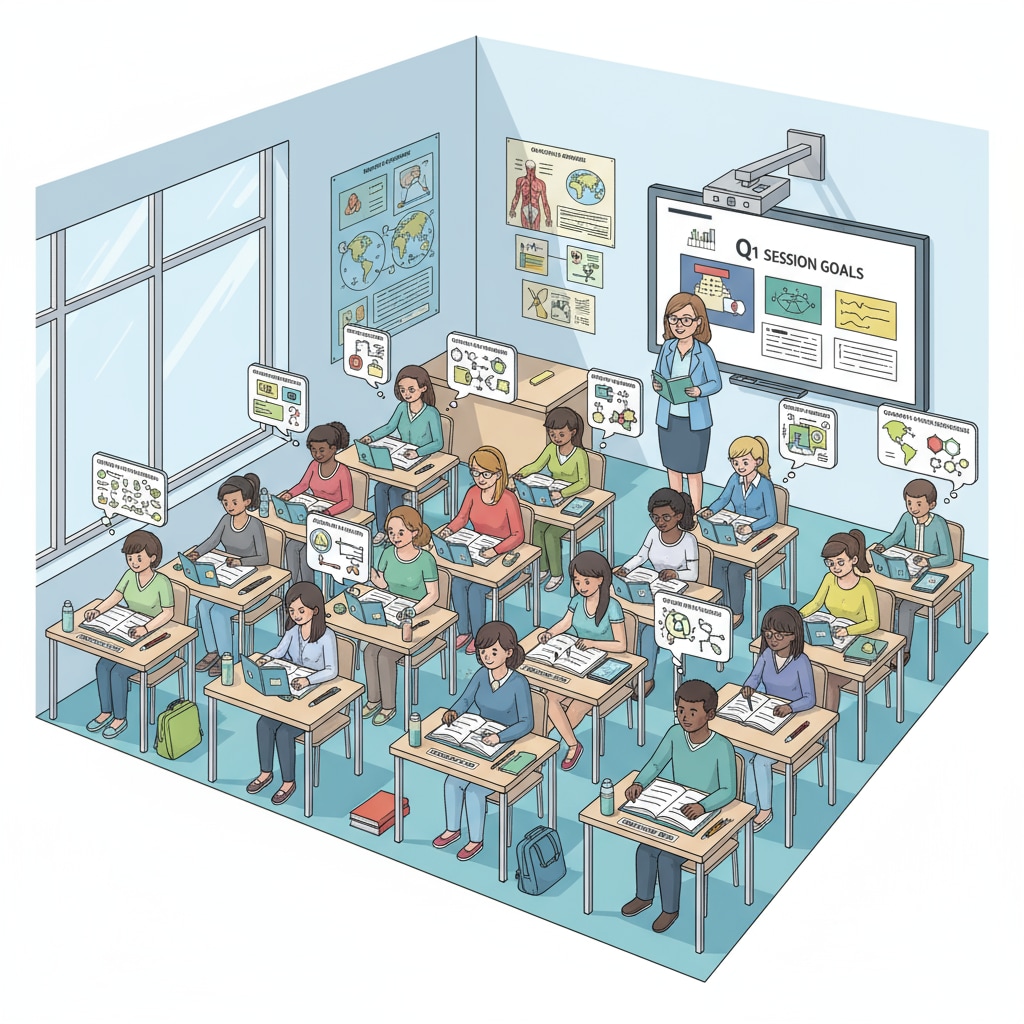 A photo of students sitting at desks, intently studying materials related to a single course during a quarter system session. Students focused on a course in the quarter system