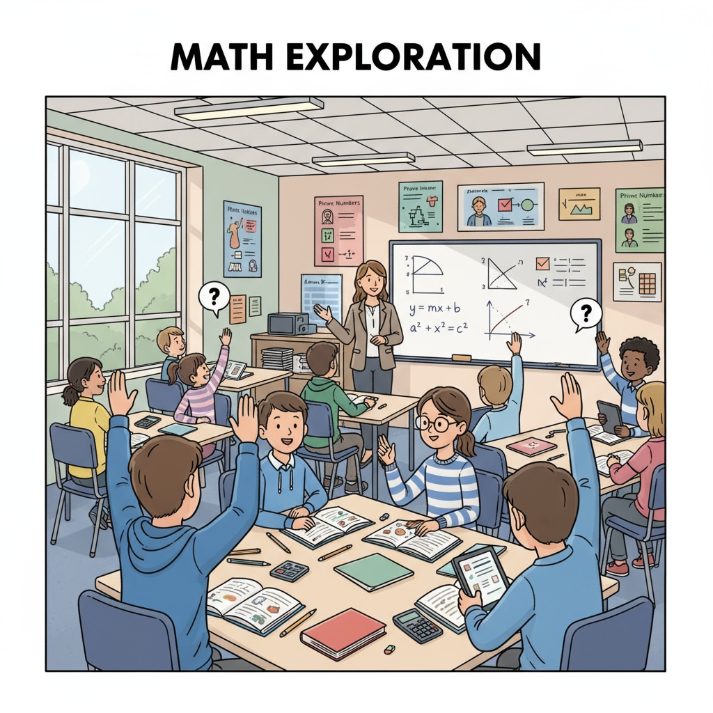 Students asking questions in a K12 math class with teacher attitude in focus