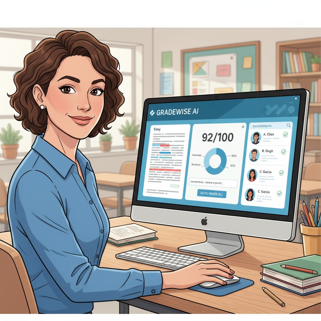 Teacher using AI-based grading system, highlighting artificial intelligence, White House working group, and responsibility management in education
