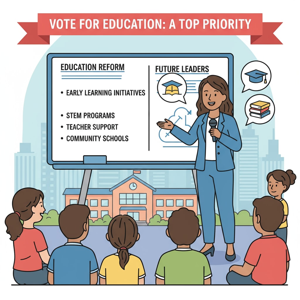 A mayoral candidate is engaged in a discussion about education policy, highlighting the importance of the issue in the upcoming elections. A mayoral candidate discussing education policy relevant to New York City schools and mayoral elections