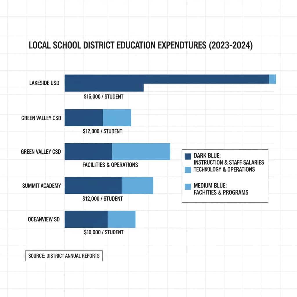 A chart that compares the education expenditures of different local school districts, highlighting the differences in spending amounts and areas of focus. Chart comparing local school district education expenditures for academic research related to government data on education expenditure