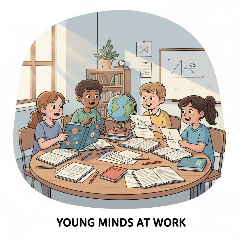 Gifted children studying together in support of early academic assessments after Duke TIP