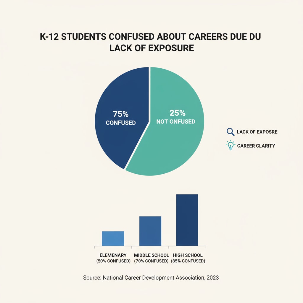 Chart depicting career confusion among K12 students caused by lack of exposure to different careers, high salary factors, and overall confusion