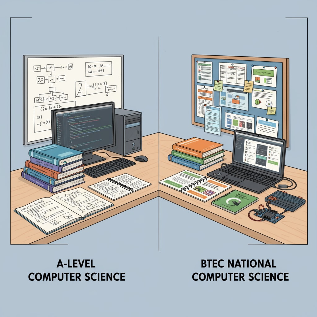 Students studying A-level and BTEC Computer Science materials