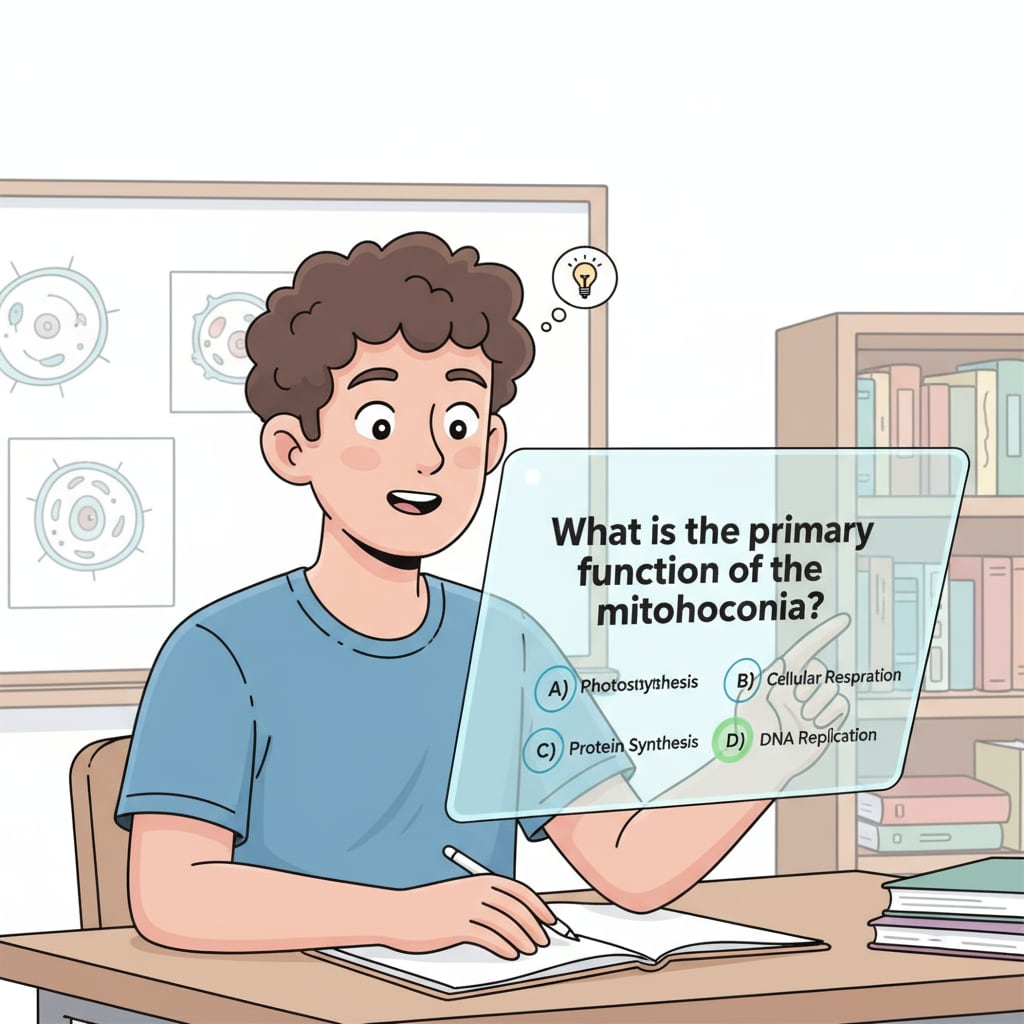 A picture of a student interacting with the tool's question interface, looking engaged. Student engaging with video pause questioning tool to improve attention in learning