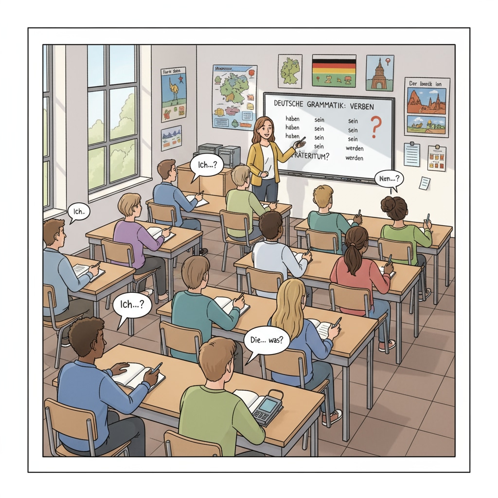 International students in a German classroom facing language barriers