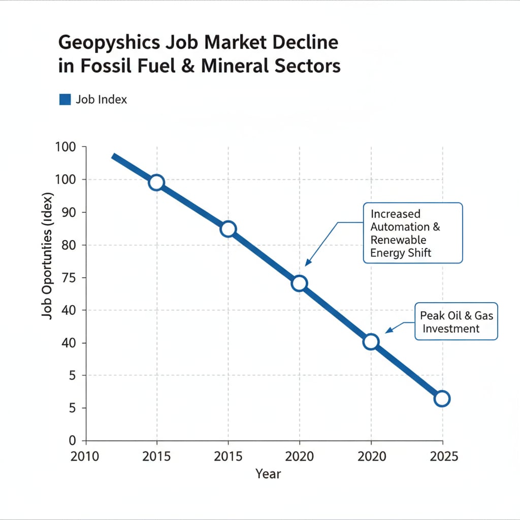 A graph depicting the decline in geophysics job opportunities in certain industries Graph showing employment dilemma in geophysics