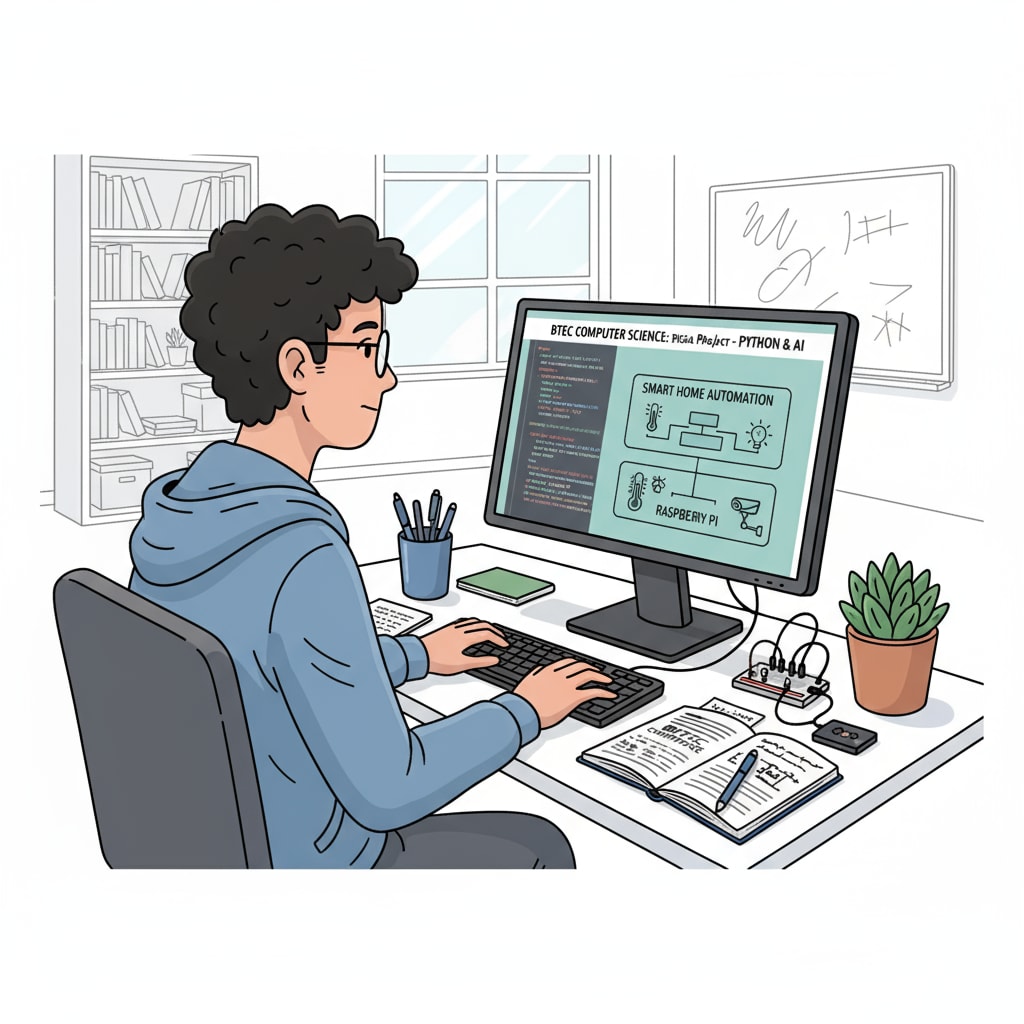 Student working on a practical computer science project as part of BTEC for career readiness