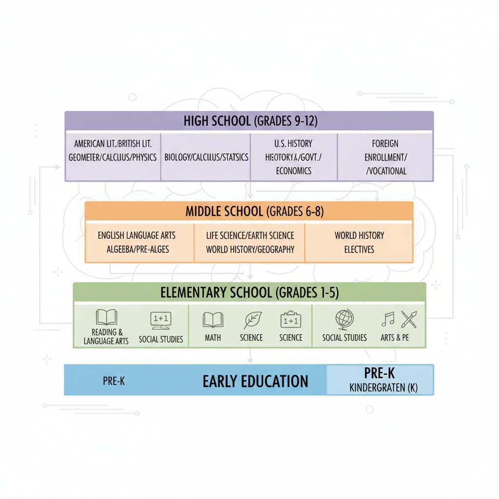 K-12 course structure visual for educational resources development using Canva.