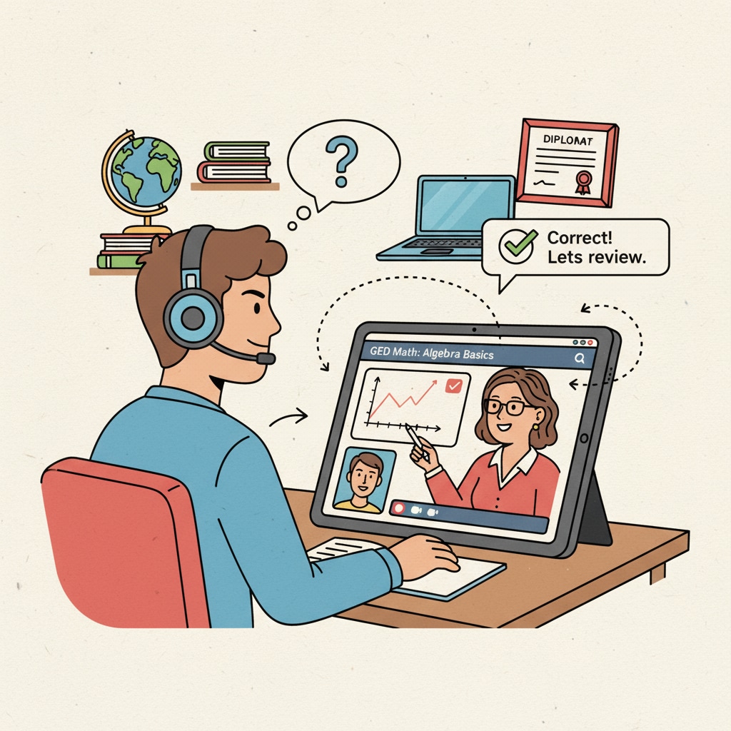 Student interacting with GED online tutor