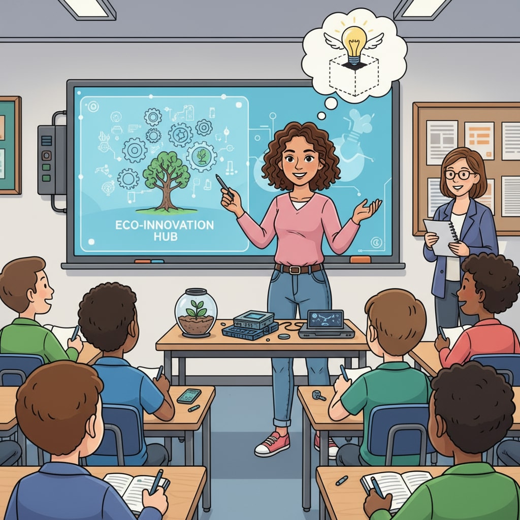 A student is presenting an innovative project, showing their creativity and ability to think outside the box. A student presenting an innovative project for lifelong learning, ancient wisdom, and career growth