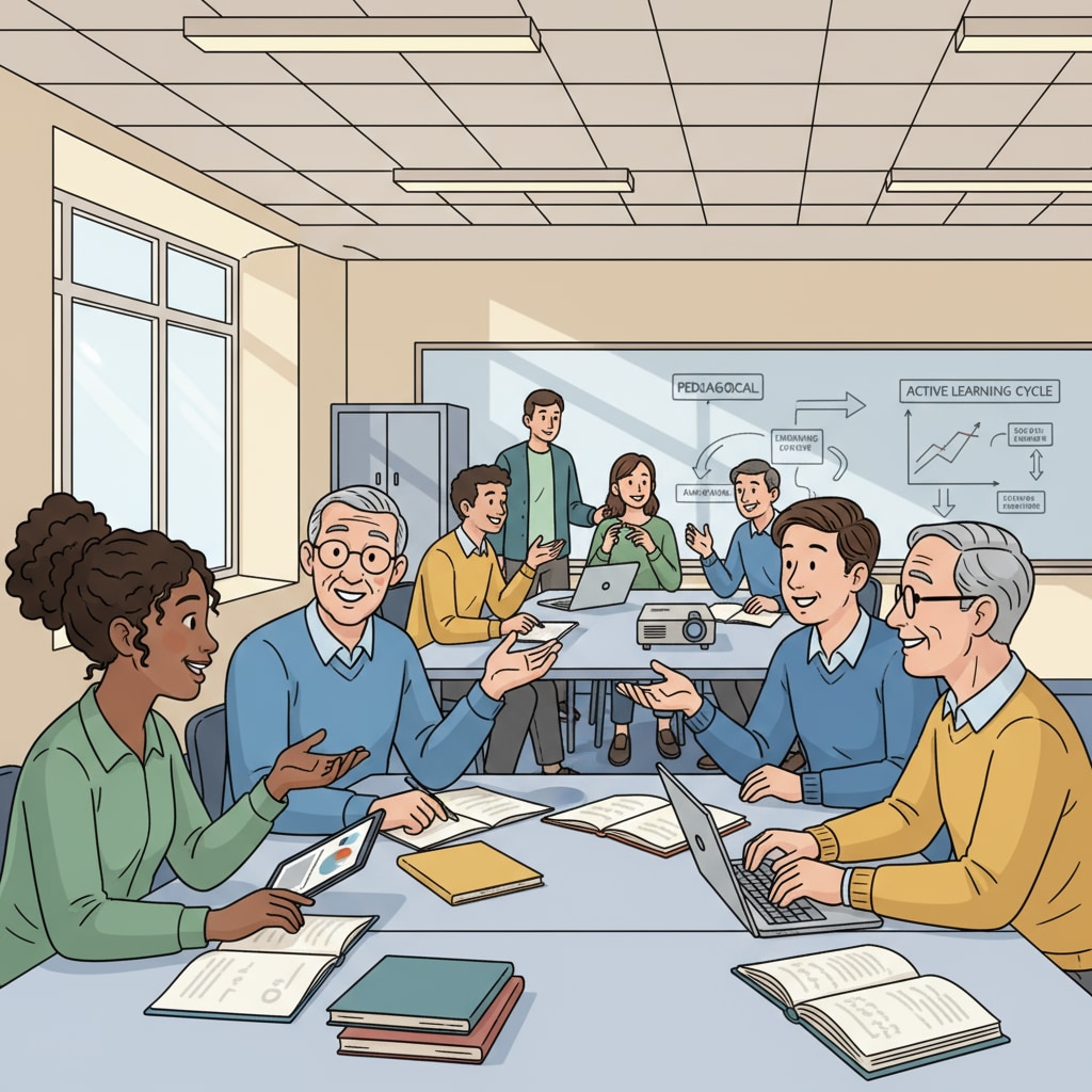 A group of education students are engaged in a discussion with older students in a classroom-like environment, showing interaction and learning. Education students interacting with older students in a special education summer job context to gain teaching experience