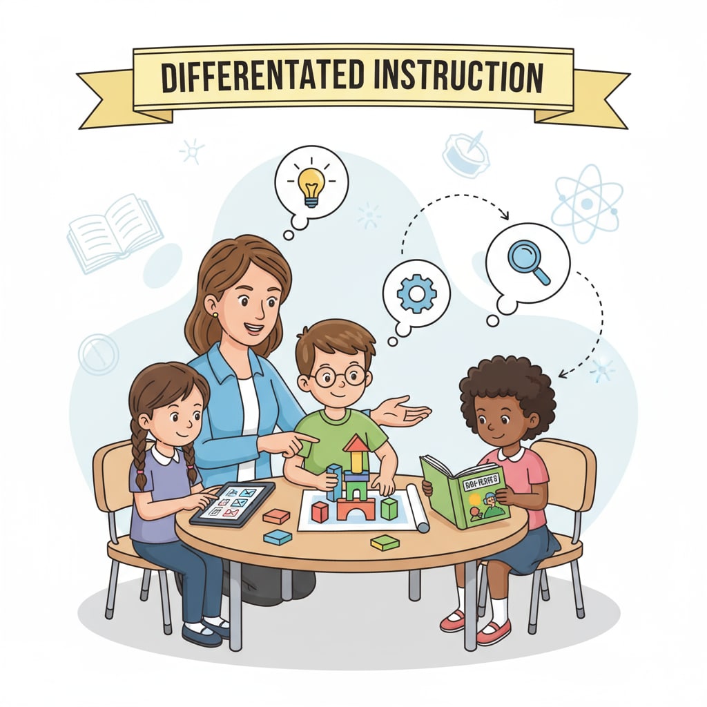 Teacher providing differentiated instruction to a small group of students