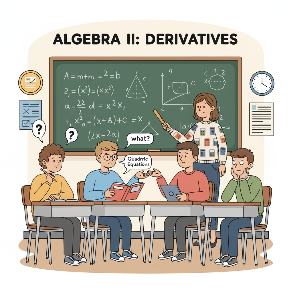 A group of high school students sitting in a classroom looking confused during a math lesson. High school students struggling with math during a lesson, related to educational assessment of high schoolers' math scores.