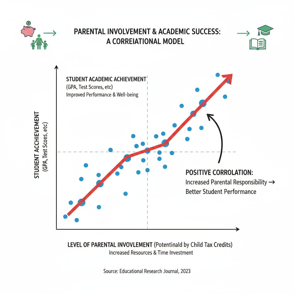 Graph showing the positive correlation between parental involvement (linked to child tax credit) and student performance related to parental responsibility