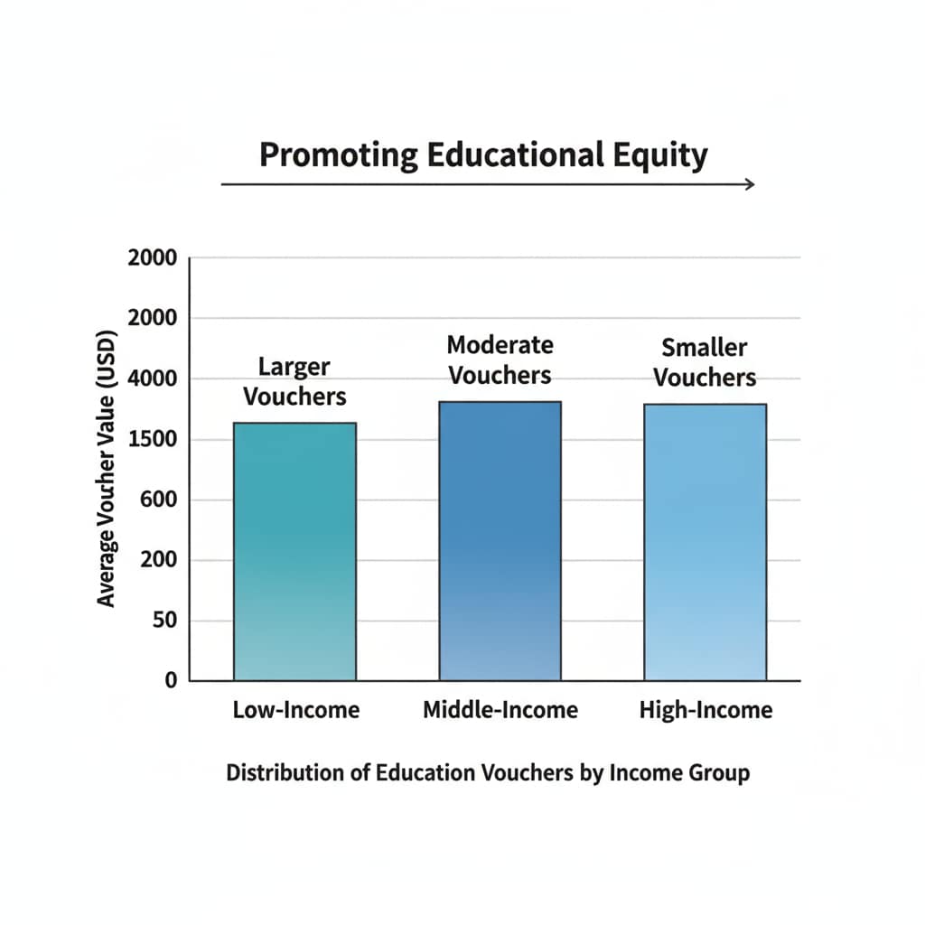A graph depicting the distribution of education vouchers among different income groups, demonstrating how the system aims to promote equity. Graph showing education voucher distribution among income groups