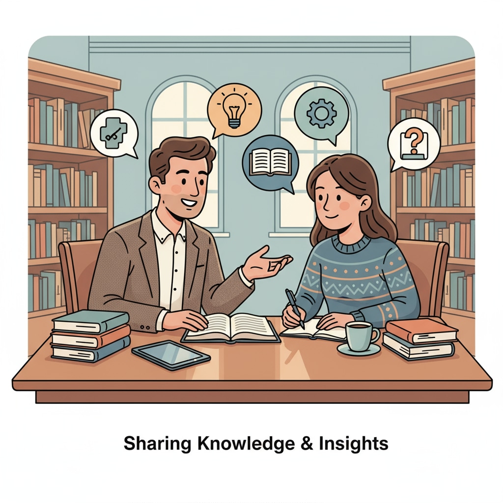A teacher and a student are sitting at a table in the library, engaged in a meaningful conversation, sharing ideas and insights. A teacher-student interaction in a library setting, highlighting the impact of mentorship as part of the podcast stories
