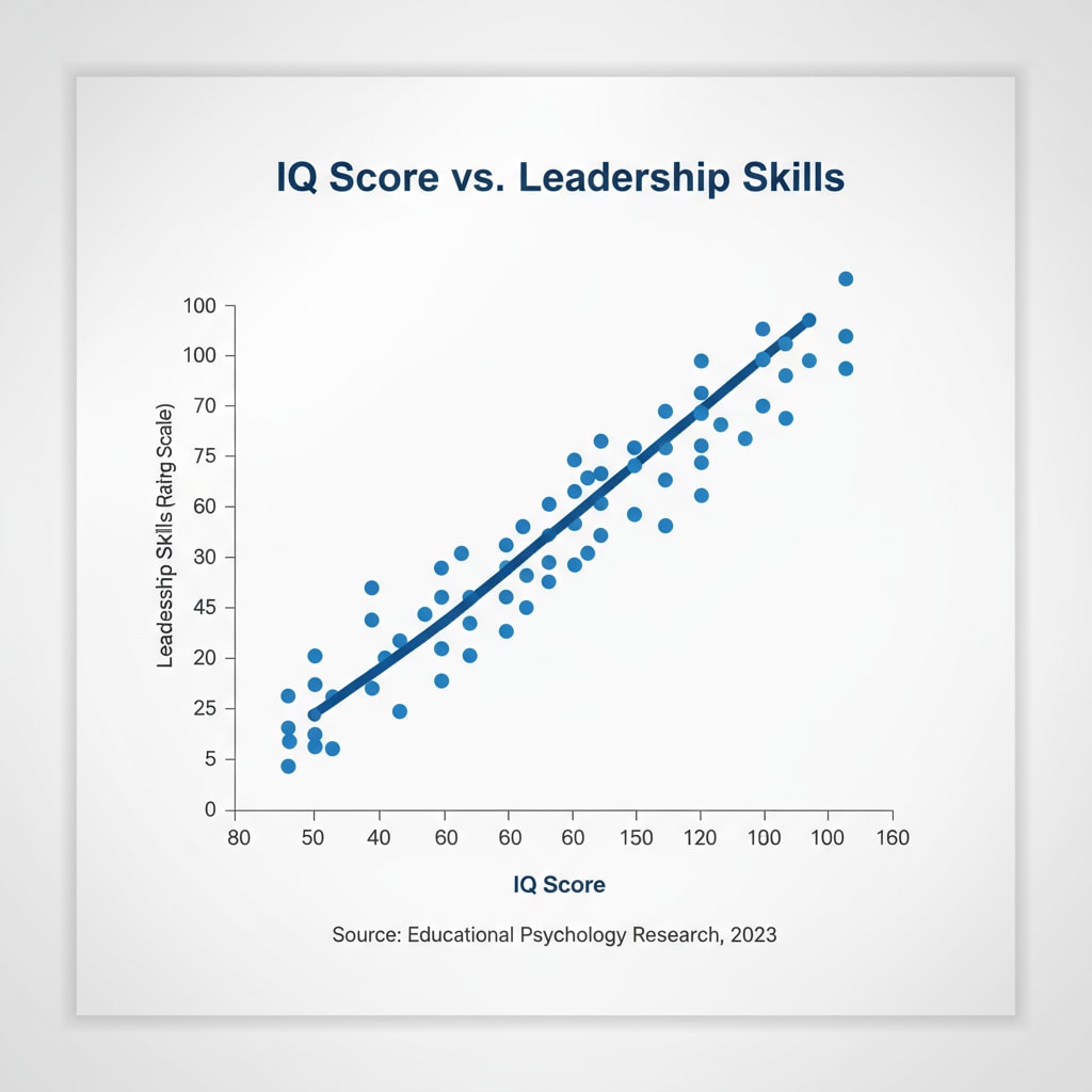 A graph presenting the relationship between IQ scores and leadership skills, with clear trends and data points. Graph showing the correlation between IQ and leadership skills relevant to IQ research, leadership, and General Motors
