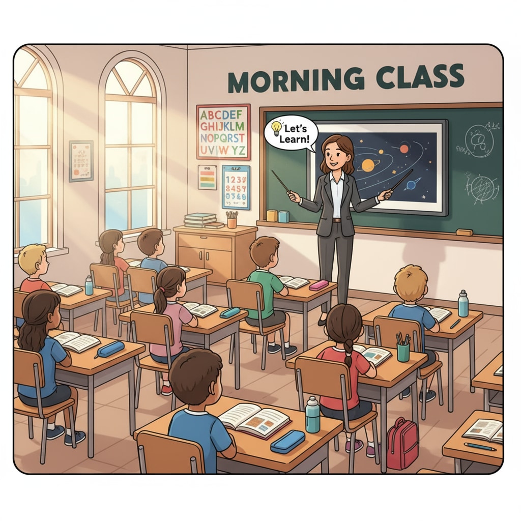 A classroom scene in the morning where students are sitting attentively, listening to the professor. Students attending a morning class as part of their university time arrangement
