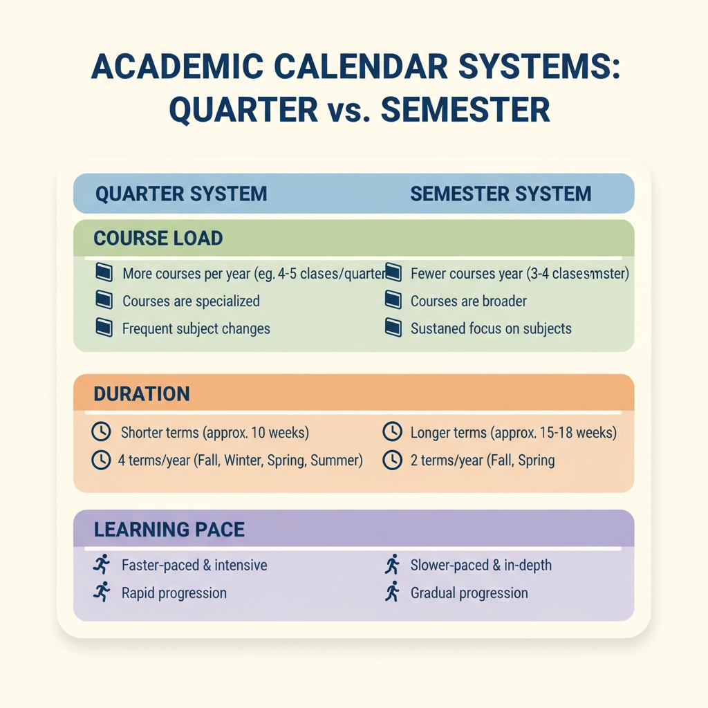 Comparison of quarter system and semester system for academic focus in K12