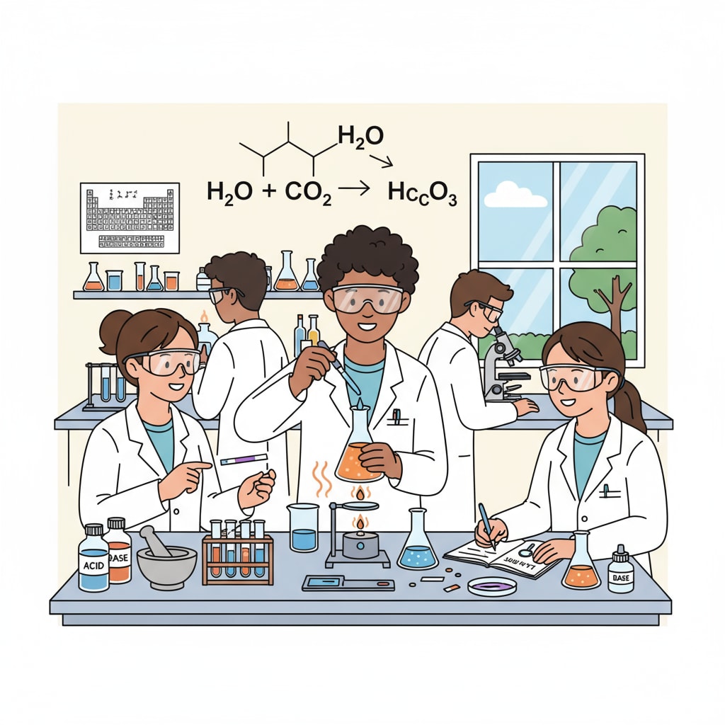 A group of high school students participating in a science experiment. High school students engaged in educational activities on the traditional path.