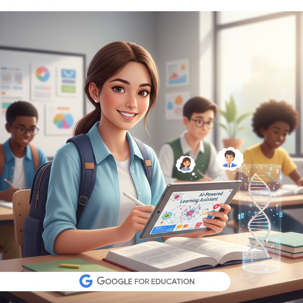 Student using AI educational software developed by a tech company in school