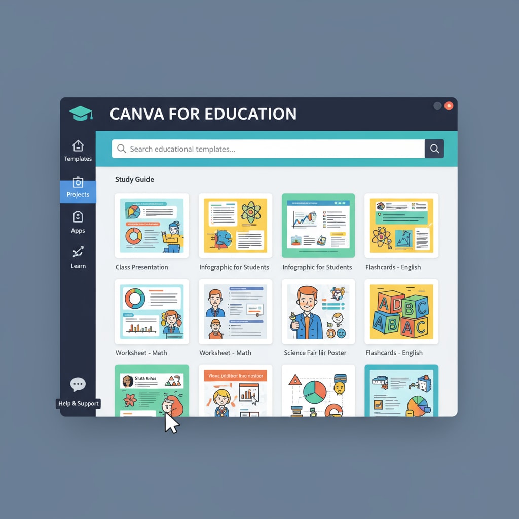 Canva interface with educational templates for creating digital educational resources