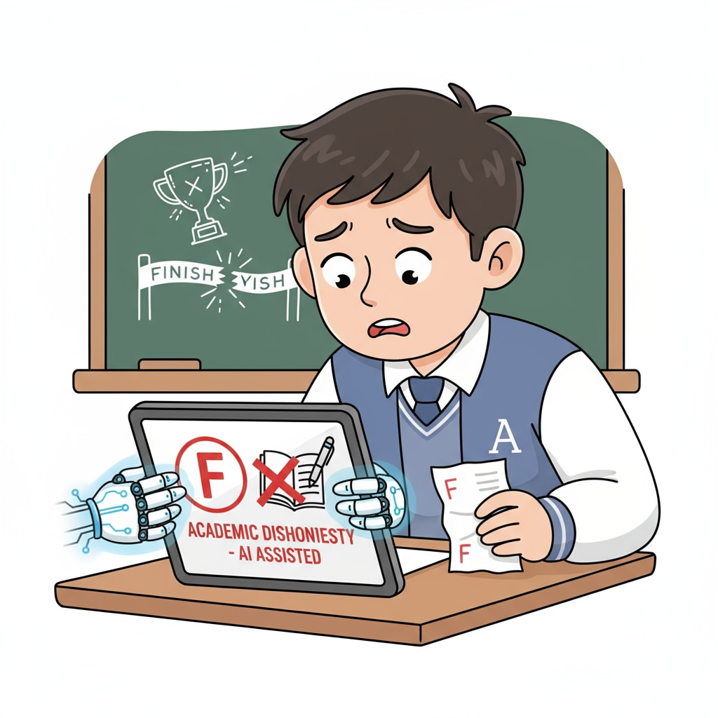 A student-athlete looking worried while receiving a failing grade on an assignment, symbolizing the negative consequences of AI cheating Student-athlete facing negative consequences of AI cheating
