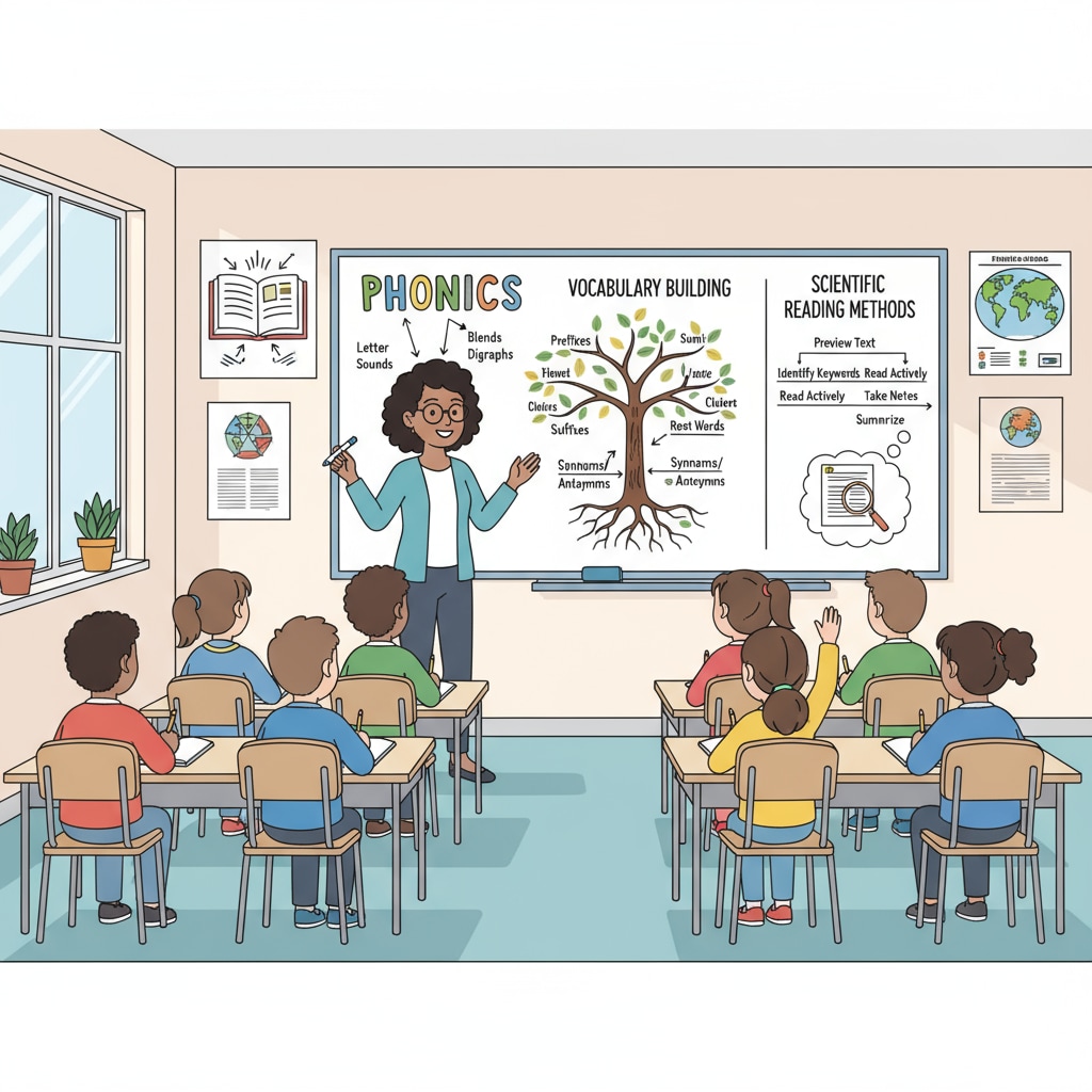 A teacher explaining scientific reading methods to students, emphasizing educational resources for better reading instruction