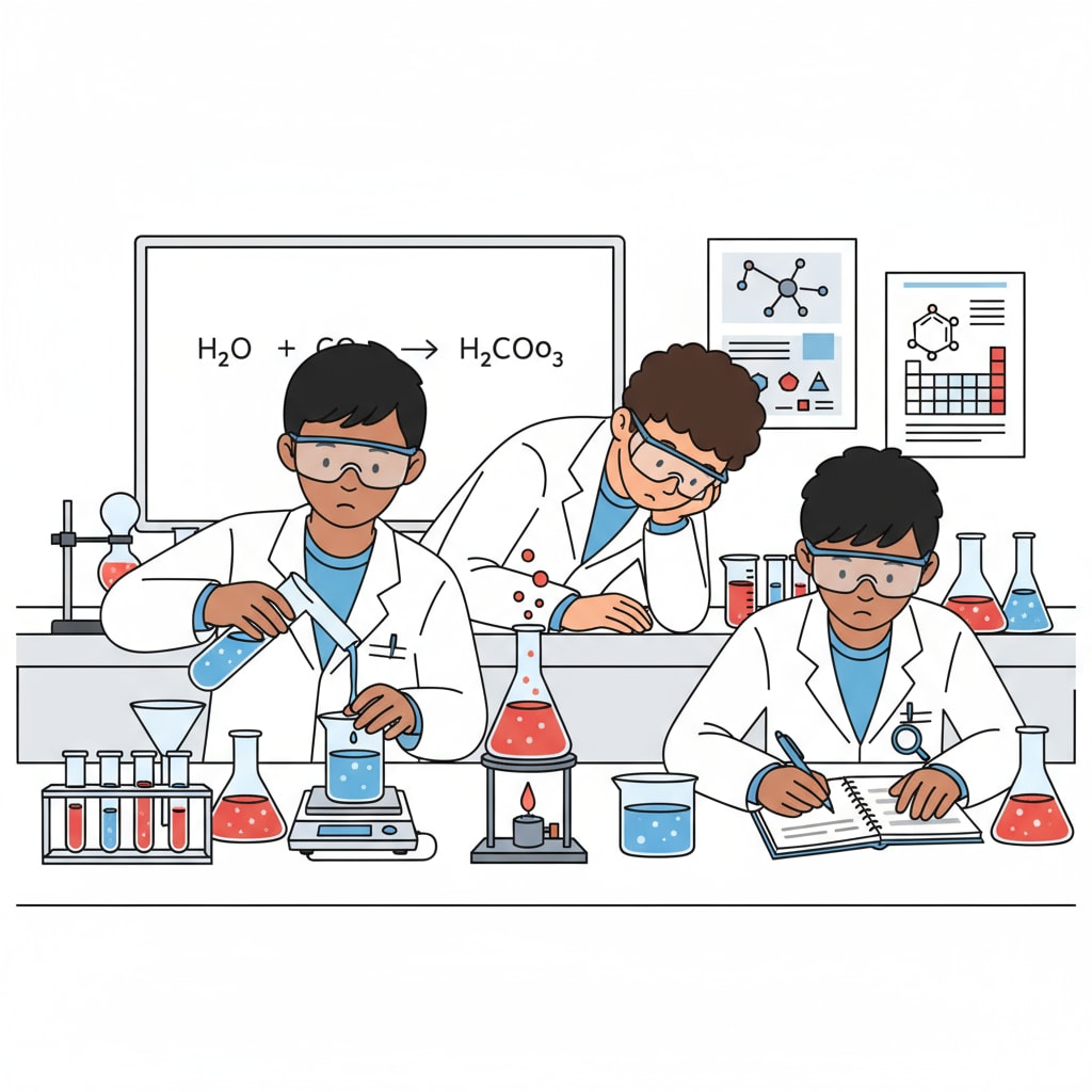 High school students conducting a chemistry experiment for a research project