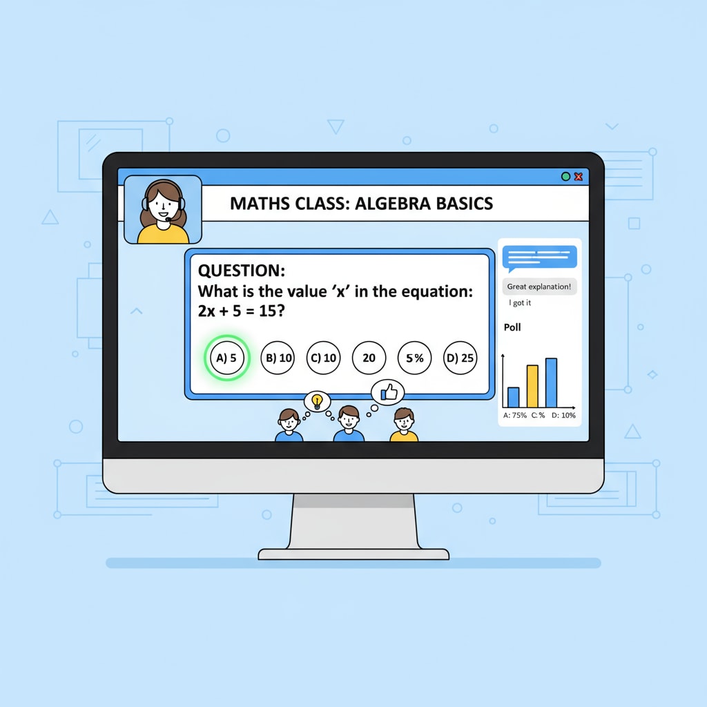 A visual representation of the interactive question feature in action during an online lesson Interactive question feature enhancing attention in online learning