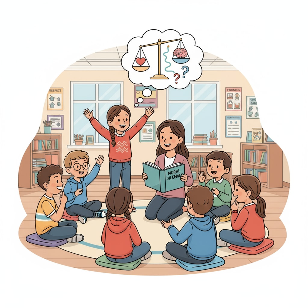 Students discussing moral and ethical issues in a classroom setting related to moral and ethical education in schools