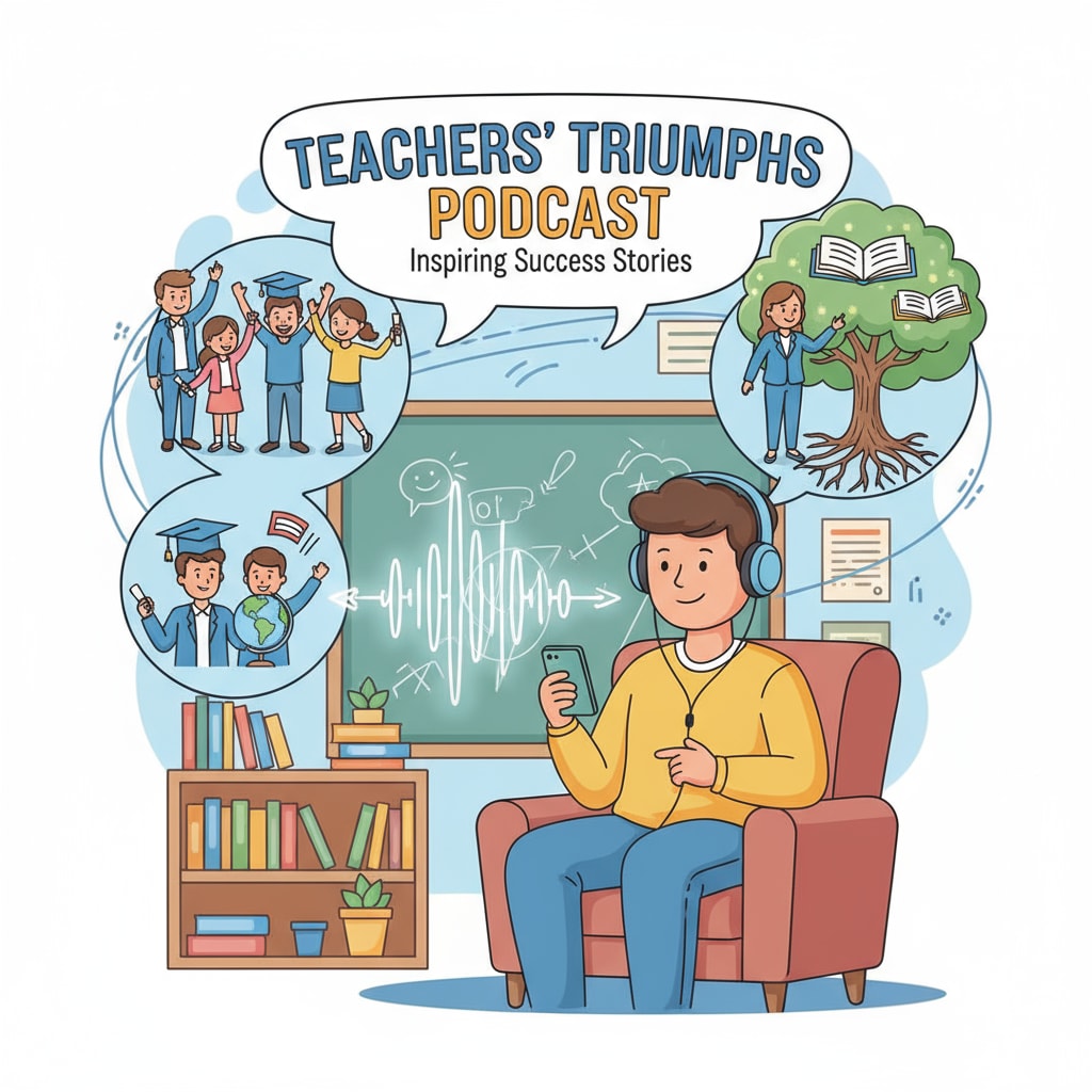 A person enjoying a podcast, representing the medium through which success stories about teachers are shared. A person listening to a podcast that features stories of teachers' influence