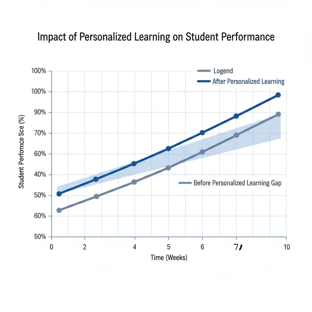 Graph depicting student performance improvement on the free K12 learning platform with DM-based personalized learning