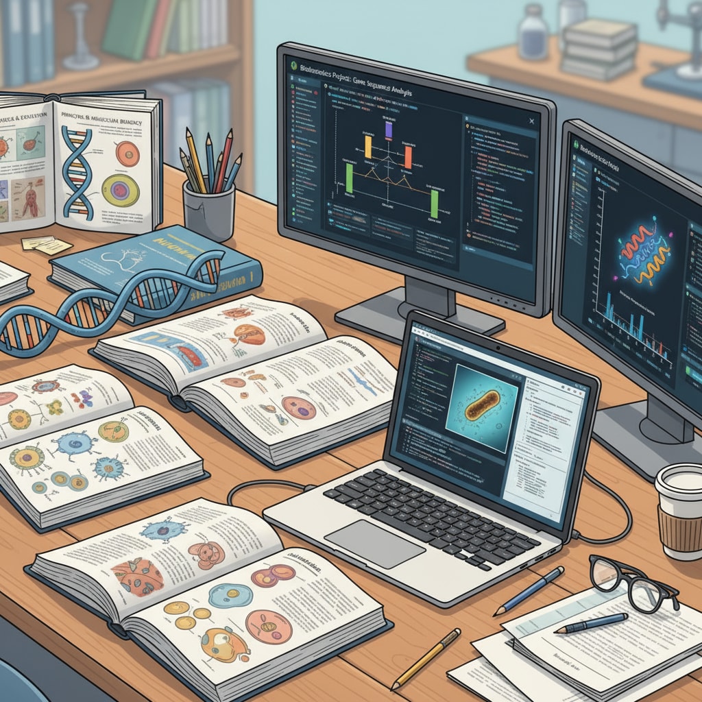 Bioinformatics students studying, facing academic difficulties and aiming for scholarships