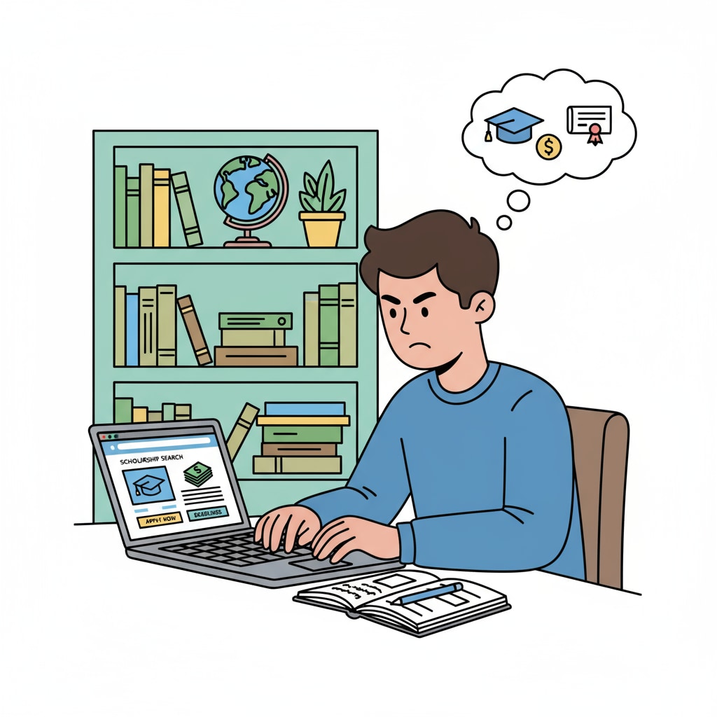 A student is intently researching scholarships on a laptop, with a focused expression on their face. Student researching scholarships on a laptop in relation to pending asylum, scholarships, financial aid, and immigration status
