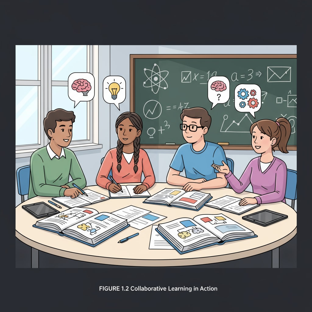 A group of students are studying attentively in a classroom, with books open and engaged in discussions, which is a common scene related to academic performance. Students studying in a classroom, representing academic performance in relation to child tax credit and parental responsibility