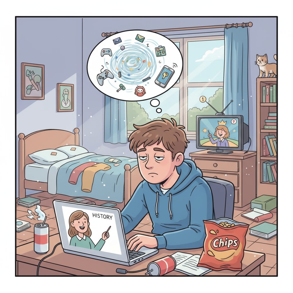 A student facing self-motivation challenges during online degree studies