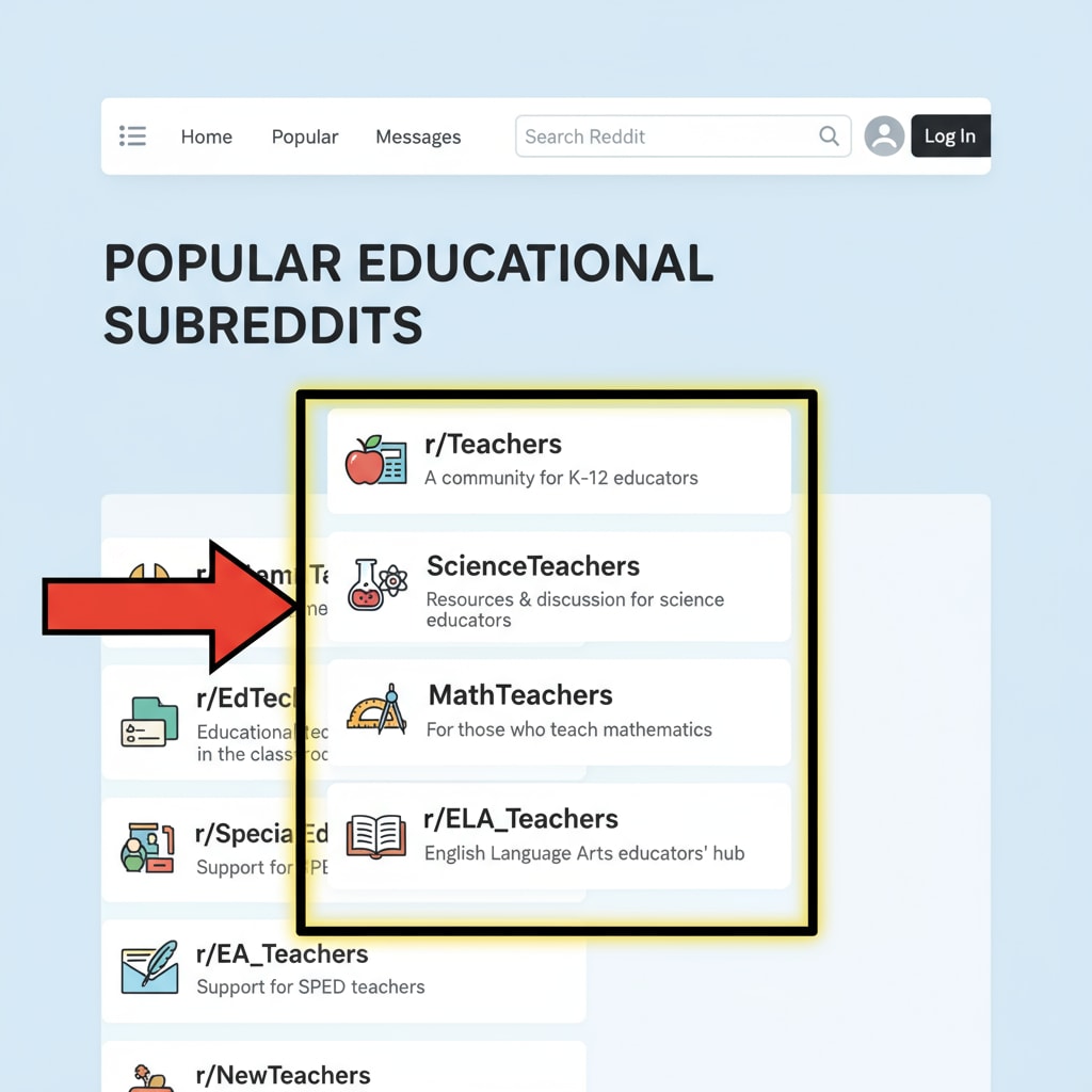 Screenshot of popular educational subreddits for K12 teachers