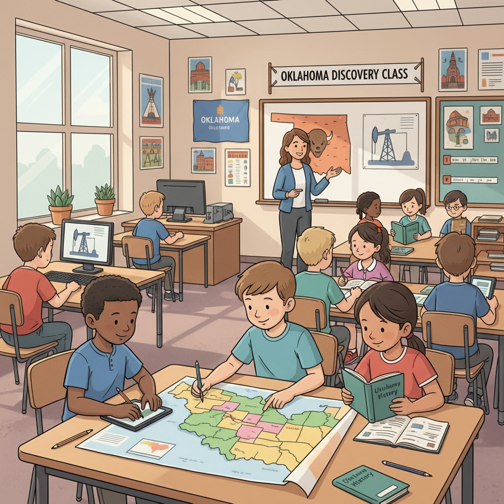 A classroom scene in Oklahoma with students actively participating in learning activities. Classroom in Oklahoma related to Oklahoma education, Arkansas education, and education evaluation