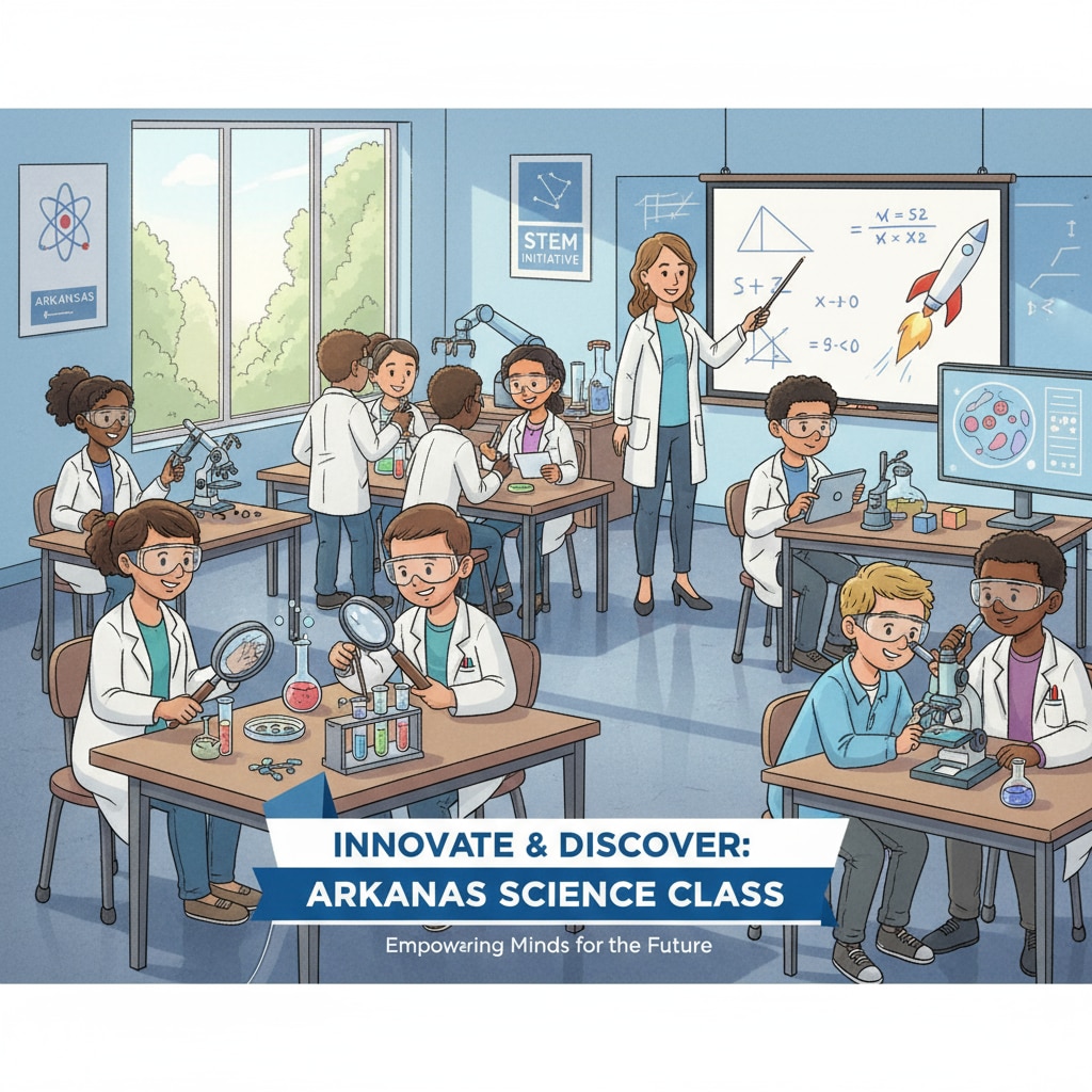 Students in an Arkansas science class are conducting experiments, demonstrating the state's focus on STEM education. Science class in Arkansas related to Oklahoma education, Arkansas education, and education evaluation