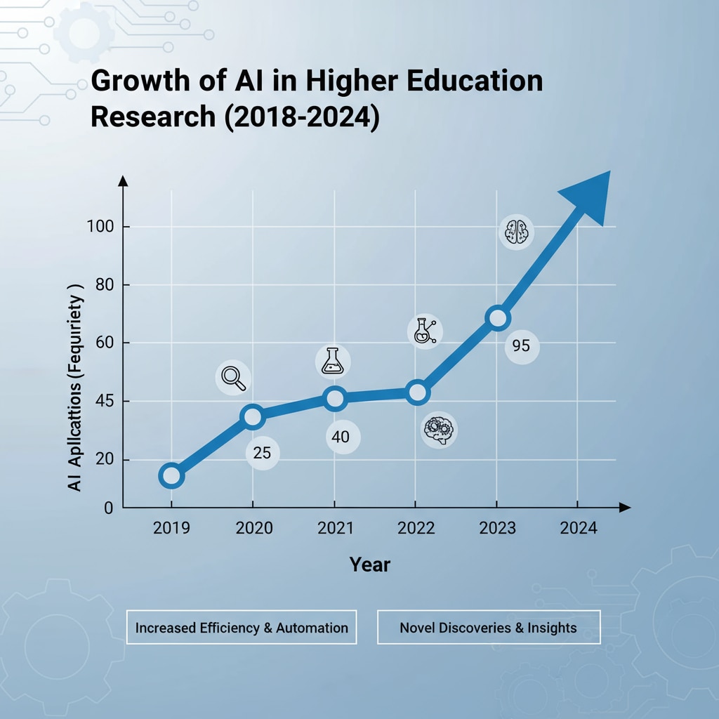 Graph showing the growth of AI applications in higher education research, highlighting the role of artificial intelligence in the transformation of higher education, which is related to job automation trends.