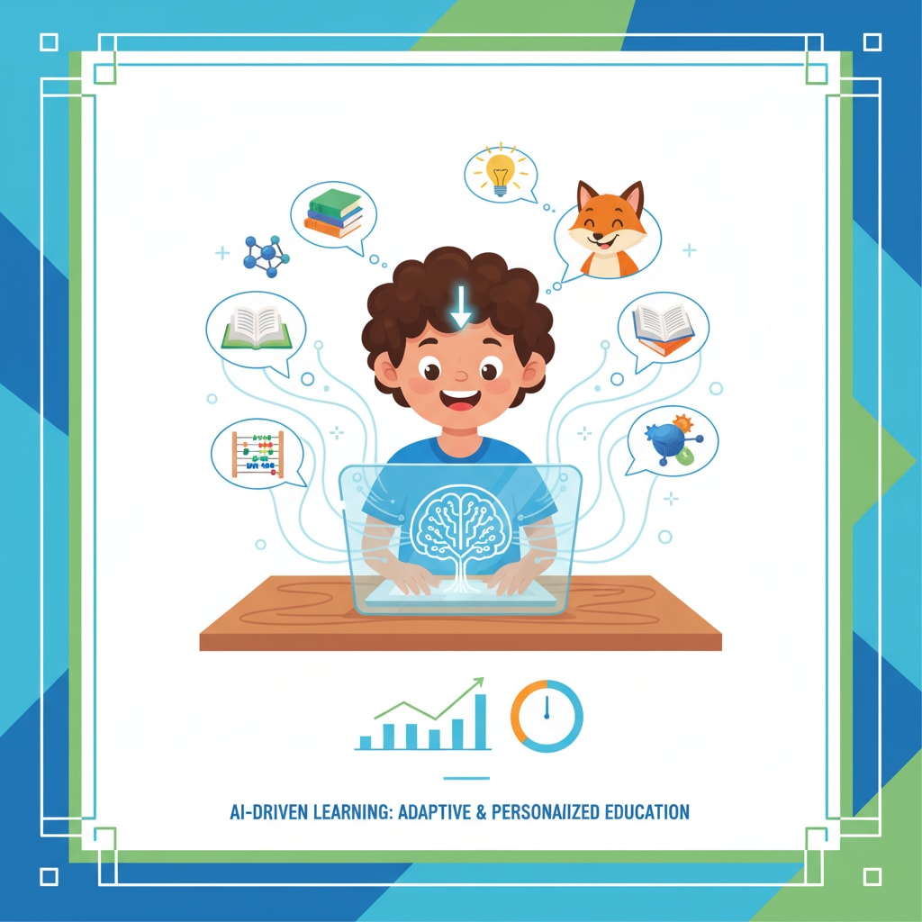 An illustration showing a child interacting with an AI - enabled educational device, highlighting the concept of AI - driven learning. A child using an AI - based educational device for artificial intelligence in education, algorithmic teaching, and educational innovation.