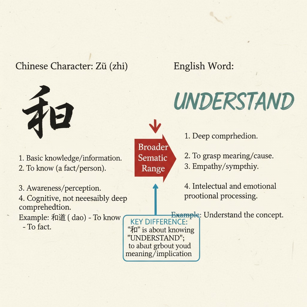A side-by-side comparison chart highlighting the different semantic ranges of Comparison of the meanings of