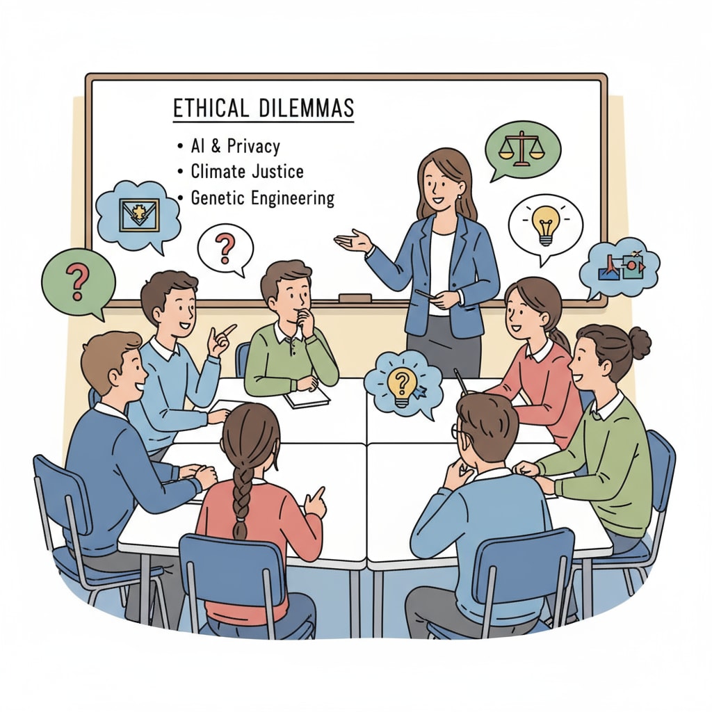 Students discussing ethical issues in a K12 classroom as part of ethical education reform
