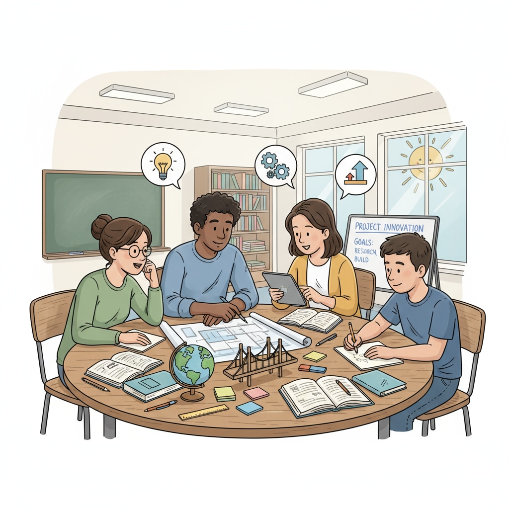 A group of students are engaged in a collaborative project. They are sitting around a table, discussing ideas, sharing materials, and working together towards a common goal. Group learning in action, students collaborating to enhance learning effectiveness