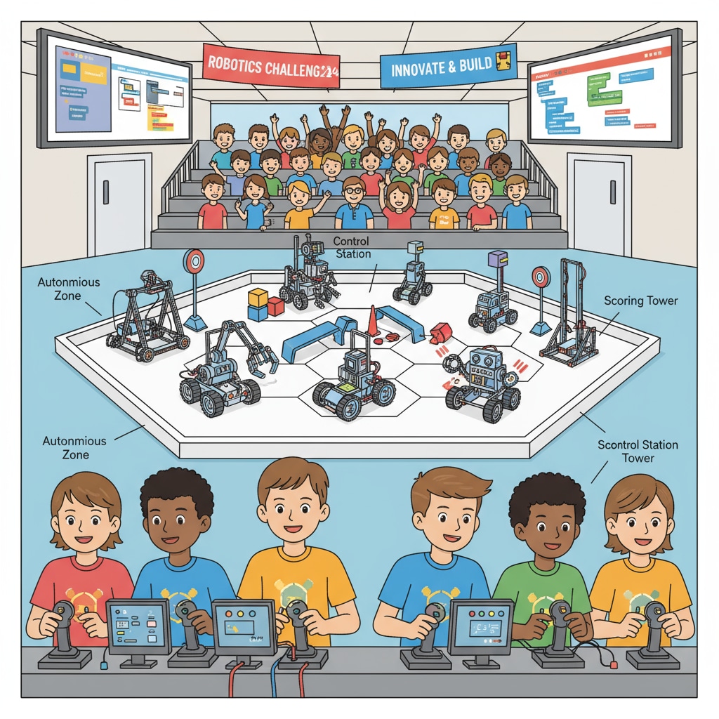 Students competing in a robotics competition for STEM university applications