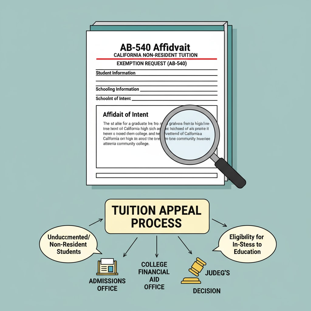 A clear view of the AB-540 form, highlighting its importance in the tuition appeal process for California community colleges. A close-up of an AB-540 form