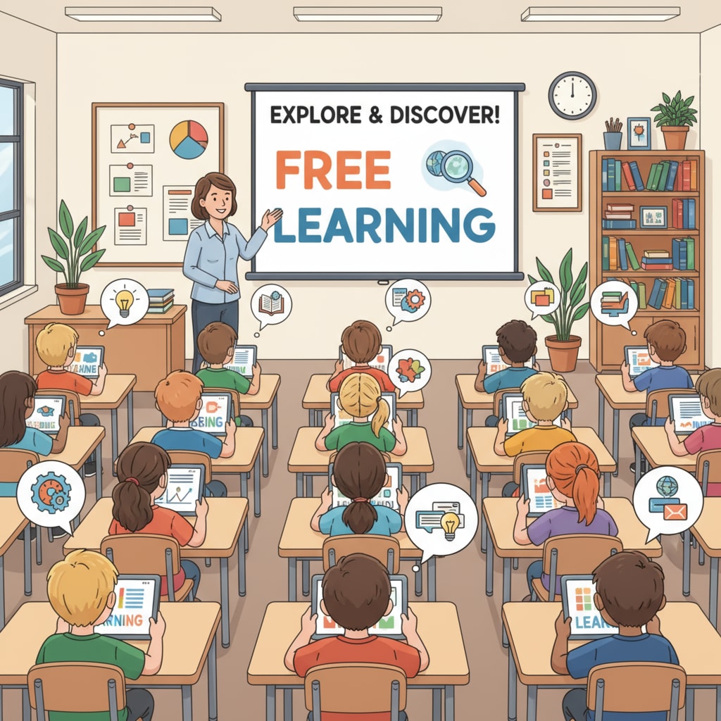 Students accessing free learning platforms in a classroom